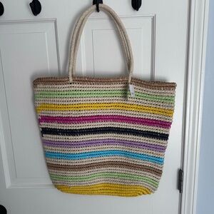 GAP Rainbow Stripe Straw Tote / Beach Bag NWT